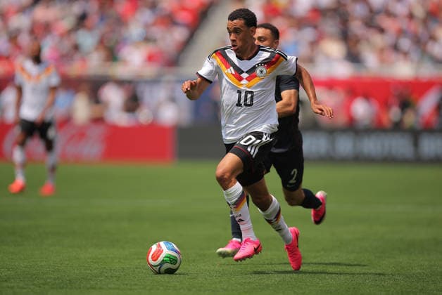 CHICAGO, IL - JUNE 06: Jamal Musiala 10 of Germany brings the ball up field during a friendly match between the United States on June 6, 2026 at Soldier Field in Chicago, Illinois. (Photo by Melissa Tamez Icon Sportswire) SOCCER: JUN 06 USA vs Germany EDITORIAL USE ONLY Icon260606006