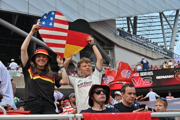 CHICAGO, IL - JUNE 06: Young fans hold up a sign together prior to a friendly match between the United States and Germany on June 6, 2026, at Soldier Field in Chicago, IL. (Photo by Patrick Gorski Icon Sportswire) SOCCER: JUN 06 USA vs Germany EDITORIAL USE ONLY Icon260606011