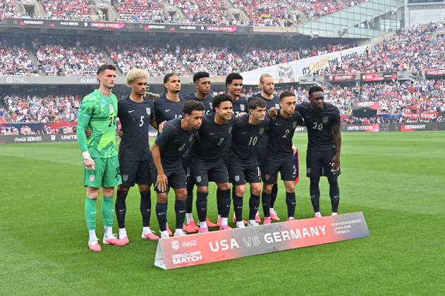 CHICAGO, IL - JUNE 06: United States poses for the starting eleven photo prior to a friendly match between the United States and Germany on June 6, 2026, at Soldier Field in Chicago, IL. (Photo by Patrick Gorski Icon Sportswire) SOCCER: JUN 06 USA vs Germany EDITORIAL USE ONLY Icon260606015
