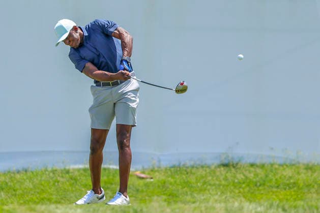 MADISON, WI - JUNE 06: Former Green Bay Packer wide receiver Donald Driver tees off during the celebrity foursome round of the PGA, Golf Herren Tour Champions American Family Insurance Championship golf tournament on June 6, 2026 at TPC Wisconsin Golf Course in Madison, WI. (Photo by Lawrence Iles Icon Sportswire) GOLF: JUN 06 PGA TOUR Champions American Family Insurance Championship EDITORIAL USE ONLY Icon2606060192