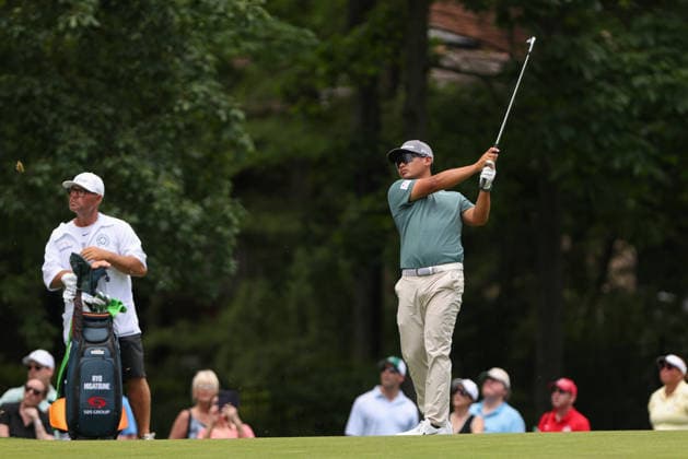 DUBLIN, OH - JUNE 06: Ryo Hisatsune of Japan hits an approach shot on the 9th hole during the third round of the Memorial Tournament presented by Workday at Muirfield Village Golf Club on June 6, 2026 in Dublin, OH. (Photo by Ian Johnson Icon Sportswire) GOLF: JUN 06 PGA, Golf Herren the Memorial Tournament presented by Workday EDITORIAL USE ONLY Icon260606006