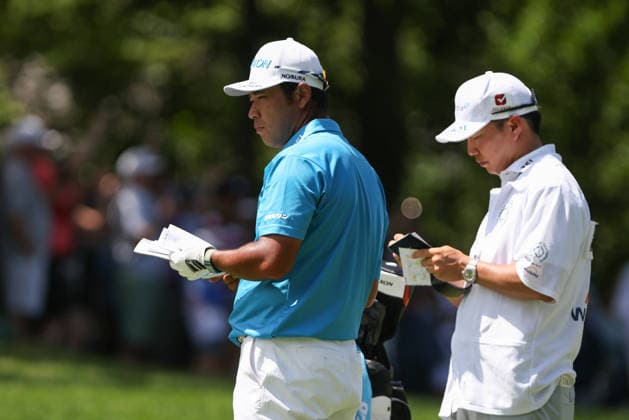 DUBLIN, OH - JUNE 06: Hideki Matsuyama of Japan stands on the ninth hole fairway during the third round of the Memorial Tournament presented by Workday at Muirfield Village Golf Club on June 6, 2026 in Dublin, OH. (Photo by Ian Johnson Icon Sportswire) GOLF: JUN 06 PGA, Golf Herren the Memorial Tournament presented by Workday EDITORIAL USE ONLY Icon260606019