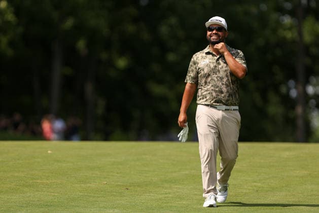 DUBLIN, OH - JUNE 06: J.J. Spaun of the United States reacts on the 9th hole during the third round of the Memorial Tournament presented by Workday at Muirfield Village Golf Club on June 6, 2026 in Dublin, OH. (Photo by Ian Johnson Icon Sportswire) GOLF: JUN 06 PGA, Golf Herren the Memorial Tournament presented by Workday EDITORIAL USE ONLY Icon260606024