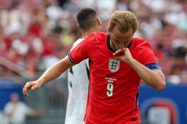 RECORD DATE NOT STATED 6th June 2026; Raymond James Stadium, Tampa, Florida, United States of America; Friendly International Football, England versus New Zealand; Harry Kane of England kisses his hand after scoring in extra time of the first half to go up 1-0 DavidxBuono