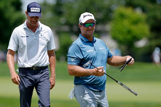 DUBLIN, OH - JUNE 06: Ryan Fox of New Zealand and Harris English of United States of America walk off the green at the seventh hole during the third round of the Memorial Tournament presented by Workday 2026 on June 06, 2026 at Muirfield Village Golf Club in Dublin, Ohio. (Photo by Joe Robbins Icon Sportswire) GOLF: JUN 06 PGA, Golf Herren the Memorial Tournament presented by Workday EDITORIAL USE ONLY Icon5732606060013