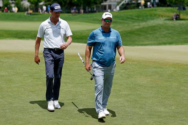 DUBLIN, OH - JUNE 06: Ryan Fox of New Zealand and Harris English of United States of America walk off the green at the seventh hole during the third round of the Memorial Tournament presented by Workday 2026 on June 06, 2026 at Muirfield Village Golf Club in Dublin, Ohio. (Photo by Joe Robbins Icon Sportswire) GOLF: JUN 06 PGA, Golf Herren the Memorial Tournament presented by Workday EDITORIAL USE ONLY Icon5732606060023
