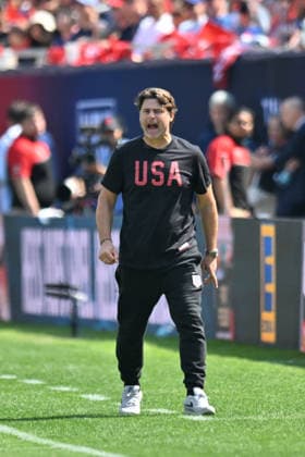 CHICAGO, IL - JUNE 06: United States head coach Mauricio Pochettino in action during a friendly match between the United States and Germany on June 6, 2026, at Soldier Field in Chicago, IL. (Photo by Patrick Gorski Icon Sportswire) SOCCER: JUN 06 USA vs Germany EDITORIAL USE ONLY Icon260606034