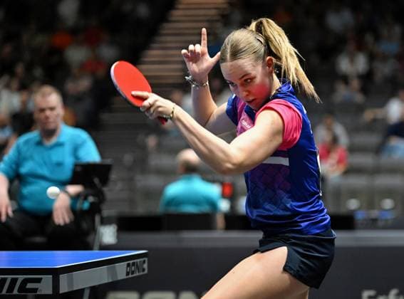 Titelverteidigerin Annett Kaufmann (SV DJK Kolbermoor) zieht erneut in das DM-Halbfinale der Damen ein - Titelverteidigerin Annett Kaufmann (SV DJK Kolbermoor) zieht erneut in das DM-Halbfinale der Damen ein - LOTTO Thüringen TT-Finals 2026 in Erfurt. Deutsche Meisterschaften der Damen und Herren am 6. Juni 2026 in der Messe Erfurt. Erfurt Messe Erfurt Thüringen Deutschland