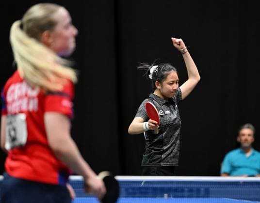 Die 16 Jahre alte Abwehrspielerin Lisa Wang vom 1. FC Saarbrücken-TT steht erstmals im DM-Halbfinale Die 16 Jahre alte Abwehrspielerin Lisa Wang vom 1. FC Saarbrücken-TT zieht überraschend erstmals in ein DM-Halbfinale der Damen ein - LOTTO Thüringen TT-Finals 2026 in Erfurt. Deutsche Meisterschaften der Damen und Herren am 6. Juni 2026 in der Messe Erfurt. Erfurt Messe Erfurt Thüringen Deutschland