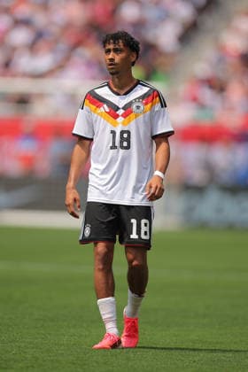 CHICAGO, IL - JUNE 06: Nathaniel Brown 18 of Germany looks on during a friendly match between the United States on June 6, 2026 at Soldier Field in Chicago, Illinois. (Photo by Melissa Tamez Icon Sportswire) SOCCER: JUN 06 USA vs Germany EDITORIAL USE ONLY Icon260606040