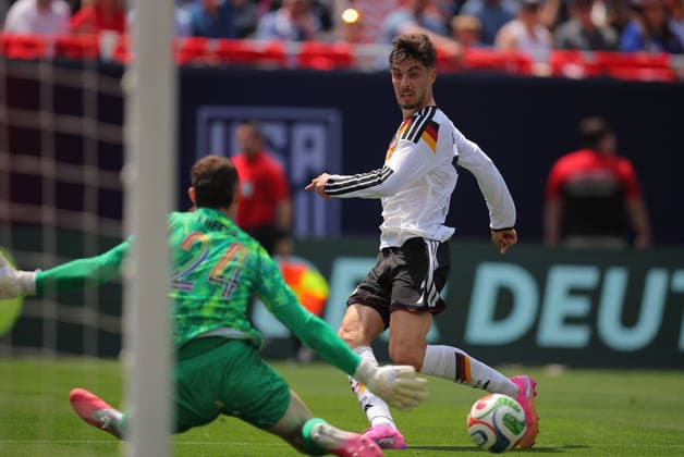 CHICAGO, IL - JUNE 06: Kai Havertz 7 of Germany watches his shot during a friendly match between the United States on June 6, 2026 at Soldier Field in Chicago, Illinois. (Photo by Melissa Tamez Icon Sportswire) SOCCER: JUN 06 USA vs Germany EDITORIAL USE ONLY Icon260606054