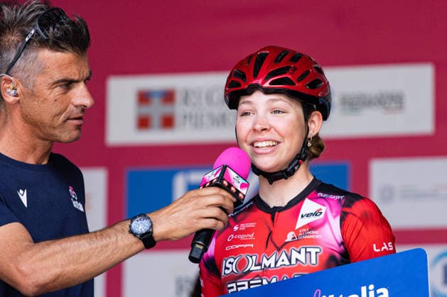 37th Giro d Italia Women 2026 - Stage 8 Chantal Pegolo of ISOLMANT - PREMAC - VITTORIA is awarded as the most combative during Stage 8 of the 37th Giro d Italia Women, a 106km stage from Rivoli to Sestriere, in Italy, on June 6, 2026. Rivoli Italy  Copyright: xTommasoxBerardix originalFilename:berardi-37thgiro260606_npemB.jpg