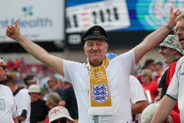 RECORD DATE NOT STATED 6th June 2026; Raymond James Stadium, Tampa, Florida, United States of America; Friendly International Football, England versus New Zealand; an England fan celebrates his team winning DavidxBuono