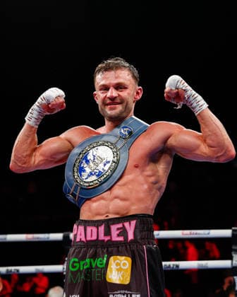 Sheffield Fight Week Josh Padley (black & pink shorts) celebrates beating Aqib Fiaz after their EBU European Super Featherweight Title fight at Utilita Arena Sheffield, Sheffield 06 06 2026 UK Newspapers OUT Copyright: xMaxxTomlinsonx FIL-23539-0008