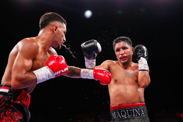 Sheffield Fight Week Adam Maca (black & red shorts) competes against Cesar Ignacio Paredes during their Super Featherweight Contest at Utilita Arena Sheffield, Sheffield 06 06 2026 UK Newspapers OUT Copyright: xMaxxTomlinsonx FIL-23539-0035