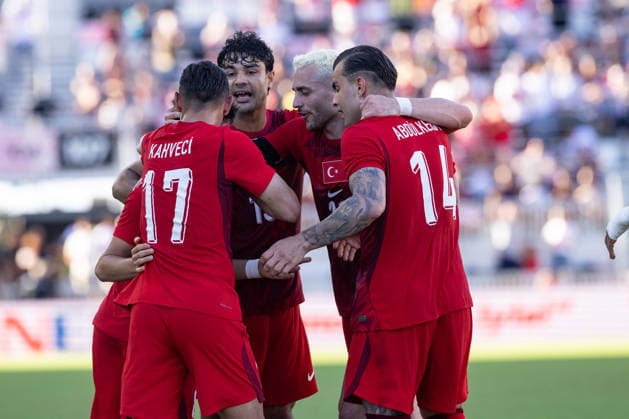Turkiye v Venezuela - Friendly match FLORIDA, USA - JUNE 6: Baris Alper Yilmaz of Turkiye celebrates with team mates after scoring a goal during Turkiye s International Friendly, Länderspiel, Nationalmannschaft game against Venezuela, as preparations continued for the road to the 2026 FIFA World Cup, WM, Weltmeisterschaft, Fussball in Miami, Florida, US on June 6, 2026. Mostafa Bassim Anadolu Florida United States. Editorial use only. Please get in touch for any other usage. Copyright: x2026xAnadoluxMostafaxBassimx