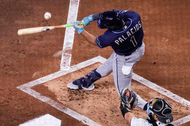 MLB, Baseball Herren, USA - Miami Marlins vs Tampa Bay Rays Tampa Bay Rays Second Baseman Richie Palacios in action during the Major League Baseball (MLB) game between the Miami Marlins and the Tampa Bay Rays in Miami, Florida, USA, 06 June 2026. MIAMI FLORIDA United States  Copyright: xCRISTOBALxHERRERA-ULASHKEVICHx