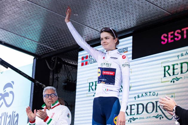 37th Giro d Italia Women 2026 - Stage 8 Isabella Holmgren of LIDL - TREK wears the White Jersey after Stage 8 of the 37th Giro d Italia Women, a 106km stage reduced to Colle delle Finestre GPM due to ice fall risk, from Rivoli to Sestriere, in Italy, on June 6, 2026. Sestriere Italy  Copyright: xTommasoxBerardix originalFilename:berardi-37thgiro260606_npJkd.jpg