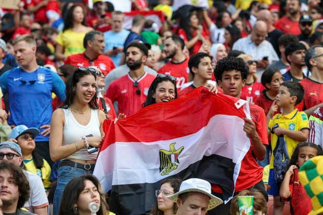 June 6, 2026: Egypt fans cheer for their team while waving a the Egyptian flag during the International Friendly, Länderspiel, Nationalmannschaft soccer match between Egypt and Brazil at Huntington Bank Field in Cleveland, Ohio. CSM SOCCER 2026: Egypt Vs Brazil JUN 6  - ZUMAc04_ 20260606_zma_c04_037 Copyright: xBrianxFisherx