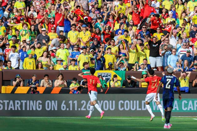 June 6, 2026: Egypt midfielder Mostafa Ziko (11) celebrates after scoring a goal during the first half of the International Friendly, Länderspiel, Nationalmannschaft soccer match between Egypt and Brazil at Huntington Bank Field in Cleveland, Ohio. CSM Cleveland United States of America - ZUMAc04_ 20260606_zma_c04_044 Copyright: xBrianxFisherx