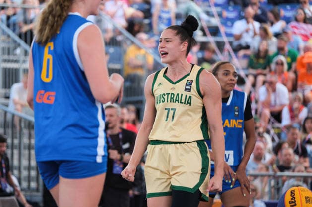 June 6, 2026, Warsaw, Masovian Voivodeship, Poland: Australia s EMMA CLARKE (77) yells in joy after victory in a FIBA 3x3 Basketball World Cup women s quarter-final game between Australia and Ukraine in Warsaw, Poland. Warsaw Poland - ZUMAk204 20260606_zip_k204_050 Copyright: xRomanxKozielx