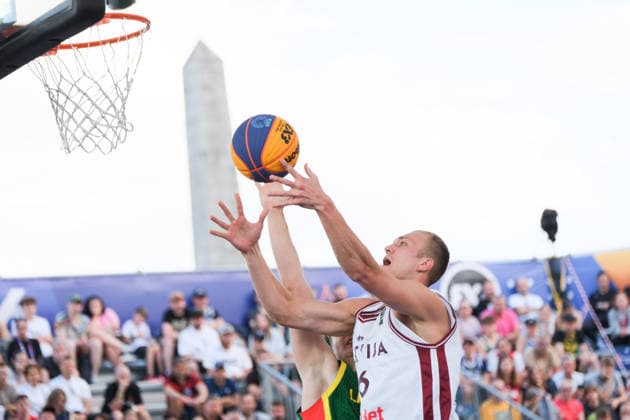 June 6, 2026, Warsaw, Masovian Voivodeship, Poland: Latvia s FRANCIS LACIS (6) in action during a FIBA 3x3 Basketball World Cup men s quarter-final game between Latvia and Lithuania in Warsaw, Poland. Warsaw Poland - ZUMAk204 20260606_zip_k204_054 Copyright: xRomanxKozielx