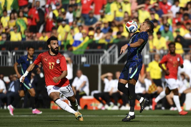 CLEVELAND, USA - JUNE 06: Raphinha of Brazil controls the ball during an International Friendly, Länderspiel, Nationalmannschaft match in preparation for the upcoming 2026 FIFA World Cup, WM, Weltmeisterschaft, Fussball between Brazil and Egypt (Photo by Rebekah Wynkoop SPP)  Copyright: xRebekahxWynkoop SPPx Sportspressphoto_SPR162319