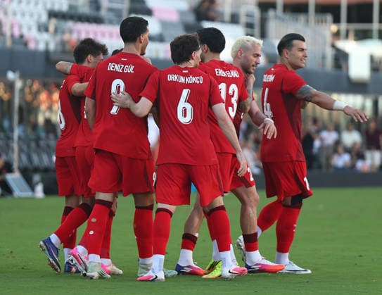 Turkiye s player celebrate their first goal during the International Friendly, Länderspiel, Nationalmannschaft match between Turkiye and Venezuela at Inter Miami FC Stadium on June 7, 2026 in Miami, United States. ( Copyright: ZiyaxUlasx-xDepoxPhotos 19122880