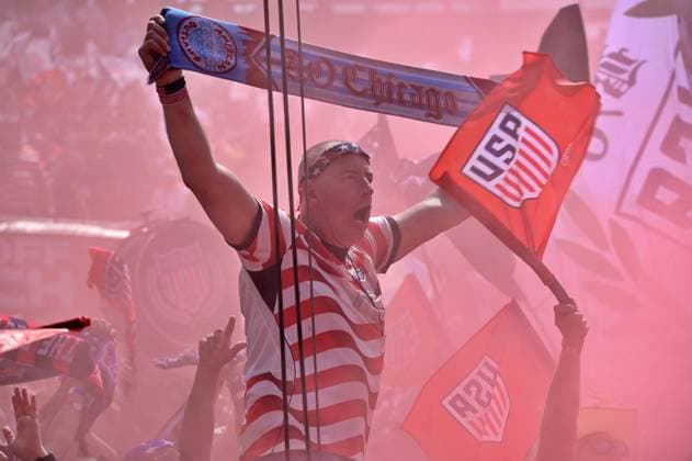 USA v Germany - International Friendly, Länderspiel, Nationalmannschaft CHICAGO, ILLINOIS - June 6, 2026: United States fans show their support with spirited attire and enthusiasm in the stands during the international friendly match against Germany at Soldier Field in Chicago on June 6, 2026. Jacek Boczarski Anadolu Chicago United States. Editorial use only. Please get in touch for any other usage.  Copyright: x2026xAnadoluxJacekxBoczarskix