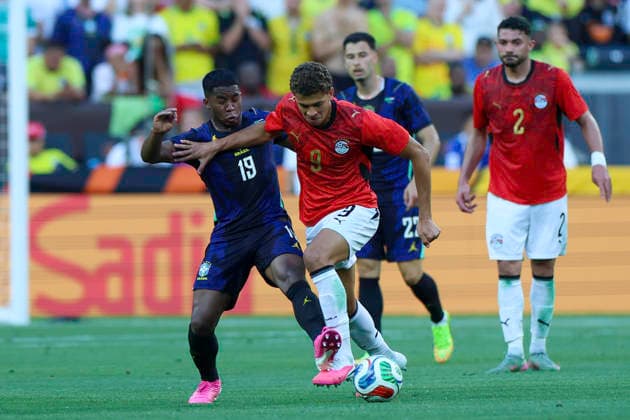 June 6, 2026: Brazil forward Kendrick (19) and Egypt defender Mohamed Hany (3) fight for the ball during the second half of the International Friendly, Länderspiel, Nationalmannschaft soccer match between Egypt and Brazil at Huntington Bank Field in Cleveland, Ohio. CSM Cleveland United States of America - ZUMAc04_ 20260606_zma_c04_070 Copyright: xBrianxFisherx