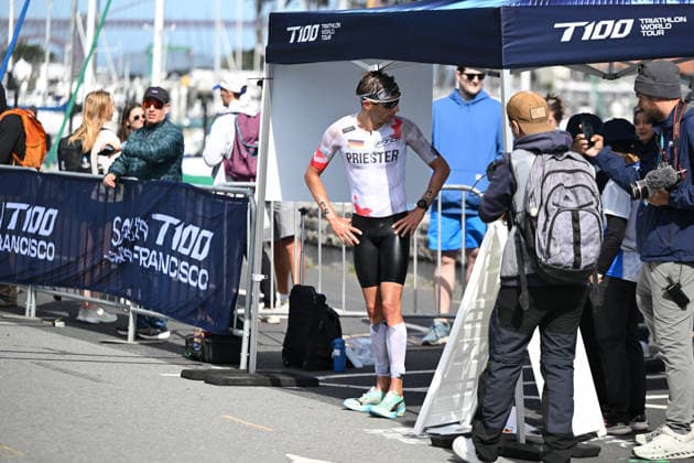 Sokin Escape From Alcatraz Triathlon - T100 San Francisco 2026 SAN FRANCISCO, CA - JUNE 6: Lasse Nygaard Priester stays in the penalty box during The Sokin Escape From Alcatraz Triathlon at Marina Blvd in San Francisco, California, United States on June 6, 2026. Tayfun Coskun Anadolu California United States. Editorial use only. Please get in touch for any other usage.  Copyright: x2026xAnadoluxTayfunxCoskunx