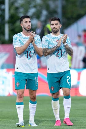 June 6, 2026, Caxias, Lisbon, Portugal: Portugal and Sporting defender GONCALO INACIO (14) and Portugal and Al-Hilal midfielder RUBEN NEVES (21) at the end of the game for the International Friendly, Länderspiel, Nationalmannschaft game between Portugal vs Chile at Estadio Nacional Caxias Portugal - ZUMAs359 20260606_zsp_s359_362 Copyright: xAlexandrexdexSousax
