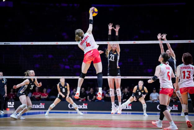 Team Japan Mayu Ishikawa hits a shot against Team Germany during their womens Volleyball Nations League (VNL) match on June 6, 2026 in Quebec City, Canada. Noxthirdxpartyxsales  aflo_333529323 MathieuxBelangerx