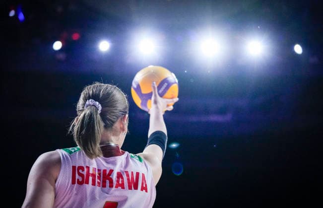 Team Japan Mayu Ishikawa wait to serve against Team Germany during their womens Volleyball Nations League (VNL) match on June 6, 2026 in Quebec City, Canada. Noxthirdxpartyxsales  aflo_333529470 MathieuxBelangerx