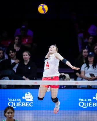 Team Japan Mayu Ishikawa serves against Team Germany during their womens Volleyball Nations League (VNL) match on June 6, 2026 in Quebec City, Canada. Noxthirdxpartyxsales  aflo_333529477 MathieuxBelangerx