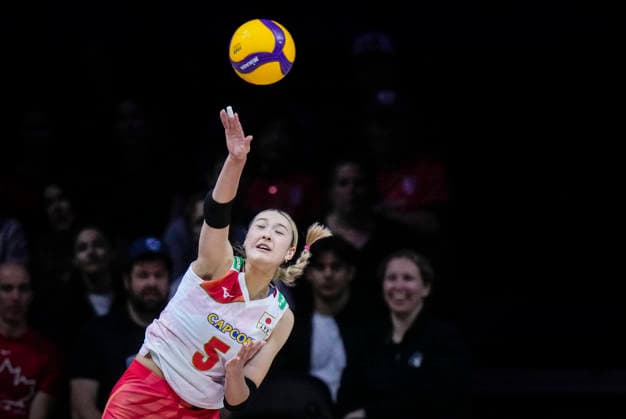 Team Japan Yoshino Sato serves against Team Germany during their womens Volleyball Nations League (VNL) match on June 6, 2026 in Quebec City, Canada. Noxthirdxpartyxsales  aflo_333529530 MathieuxBelangerx