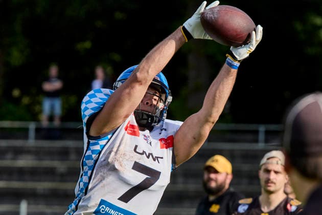 German Football League (GFL), Munich Cowboys vs Allgäu Comets, Munich Cowboys, Allgäu Comets, 2026-06-06 in München (Städtisches Stadion an der Dantestraße (Dantestation)) QUIGLEY Gabriel (Allgäu Comets WR Nr7-ALC7) sportworld München Städtisches Stadion an der Dant Bayern Deutschland