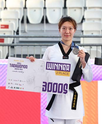 (260607) -- ROME, June 7, 2026 -- Silver medalist Mu Wenzhe of China poses during the awarding cerenomy of women s +67kg event at Roma 2026 World Taekwondo Grand Prix in Rome, Italy, June 6, 2026. ) (SP)ITALY-ROME-TAEKWONDO-ROMA 2026 GRAND PRIX-WOMEN S +67KG LixJing 