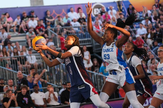 June 6, 2026, Warsaw, Masovian Voivodeship, Poland: France s MARIE MANE (53) and USA s MILAYSIA FULWILEY (4) in action during a FIBA 3x3 Basketball World Cup women s quarter-final game between France and USA in Warsaw, Poland. Basketball 2026: FIBA 3x3 World Cup Women s Quarterfinal: United States 18:16 France  - ZUMAk204 20260606_zip_k204_092 Copyright: xRomanxKozielx