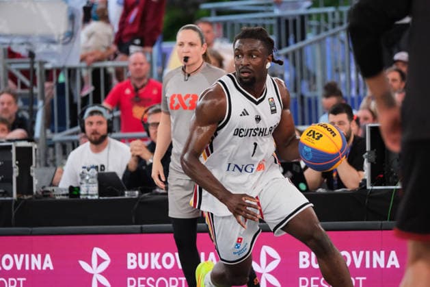 June 6, 2026, Warsaw, Masovian Voivodeship, Poland: Germany s DENZEL AGYEMAN (1) in action during a FIBA 3x3 Basketball World Cup men s quarter-final game between Germany and Austria in Warsaw, Poland. Warsaw Poland - ZUMAk204 20260606_zip_k204_117 Copyright: xRomanxKozielx