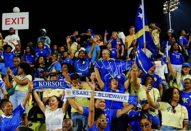 WILLEMSTAD - Football fans in the stands during the friendly international match, Länderspiel, Nationalmannschaft between Curacao and Aruba at the Ergilio Hato Stadium. In the run-up to the World Cup in the United States, Canada, and Mexico, Curacao won its farewell match in Willemstad 4-0. RAMSAY SOEMANTA ANP xVIxANPxSportx xxANPxIVx 560351569 originalFilename: 560351569.jpg
