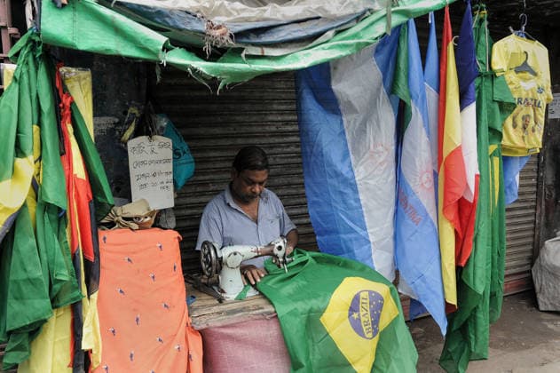 National Football Teams Production in Bangladesh An artisan manufacturing a flag of Brazil national football team for sale ahead 2026 FIFA World Cup, WM, Weltmeisterschaft, Fussball Football tournament. on June 6, 2026 in Chattogram, Bangladesh. Chattogram Chittagong Bangladesh Copyright: xMdxRafayatxHaquexKhanx