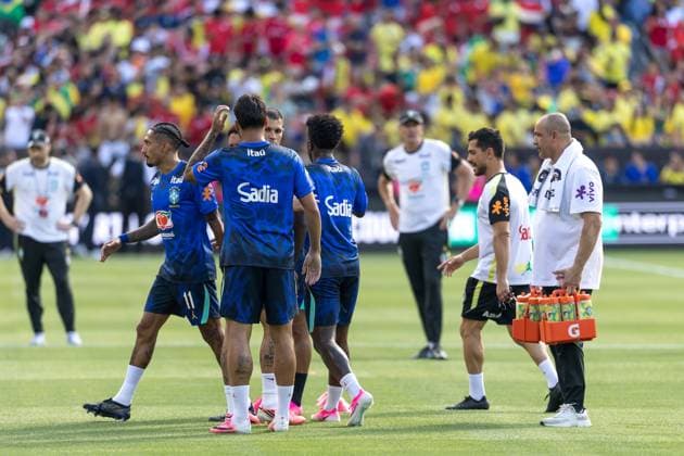 Friendly match between Brazil and Egypt Brazilian players before the match between Brazil and Egypt, an International Friendly, Länderspiel, Nationalmannschaft in preparation for the World Cup, at Huntington Bank Field in Cleveland, United States, this Saturday, June 6th. CLEVELAND OH UNITED STATES Copyright: xWilliamxVolcov BrazilxPhotoxPresx