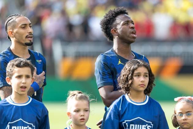 Friendly match between Brazil and Egypt Raphinha and Vini Jr. before the match between Brazil and Egypt, an International Friendly, Länderspiel, Nationalmannschaft in preparation for the World Cup, at Huntington Bank Field in Cleveland, United States, this Saturday, June 6th. CLEVELAND OH UNITED STATES Copyright: xWilliamxVolcov BrazilxPhotoxPresx