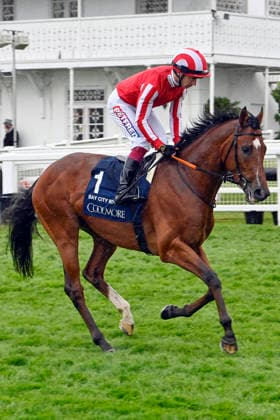 06.06.2026, Epsom, Surrey, GBR - Bay City Roller with Oisin Murphy. Epsom Downs racecourse. (Pferd, Jockey, Bay City Roller, Murphy, Aufgalopp) 260606C706EPSOM.JPG
