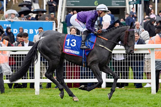 06.06.2026, Epsom, Surrey, GBR - Poker with Rowan Scott. Epsom Downs racecourse. (Pferd, Jockey, Poker, Scott, Aufgalopp) 260606C719EPSOM.JPG