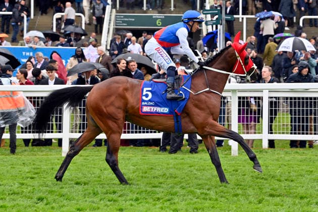 06.06.2026, Epsom, Surrey, GBR - Balzac with Silvestre de Sousa. Epsom Downs racecourse. (Pferd, Jockey, Balzac, de Sousa, Aufgalopp) 260606C723EPSOM.JPG
