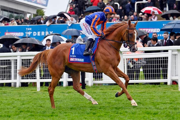 06.06.2026, Epsom, Surrey, GBR - Action with Wayne Lordan. Epsom Downs racecourse. (Pferd, Jockey, Action, Lordan, Aufgalopp) 260606C724EPSOM.JPG