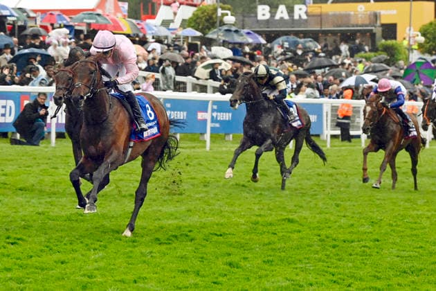 06.06.2026, Epsom, Surrey, GBR - Christmas Day with Ronan Whelan up wins the Epsom Derby. Epsom Downs racecourse. (Pferd, Jockey, Christmas Day, Whelan, Sieg, Ziel, Zielankunft) 260606C730EPSOM.JPG