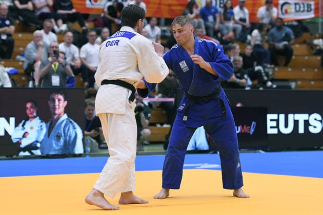 Deutsche Judo-Meisterschaft 2026 am 06.06.2026 in der Sporthalle an der Krefelder Straße in Duisburg Finale Männer -81KG Dominic Ressel ( weiss ) - Maxim Malsch ( blau )